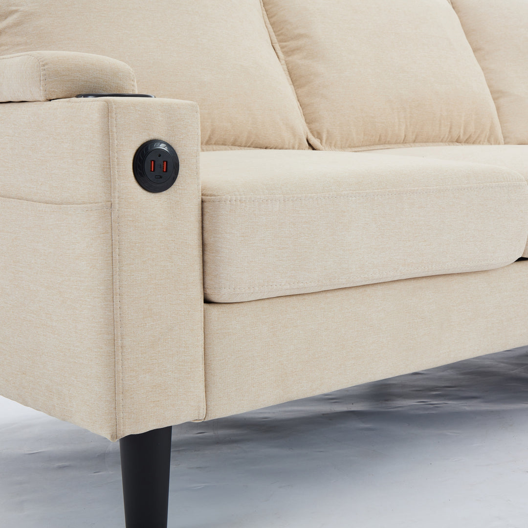 beige color knock down 3-seat combo sofa with storage ottoman