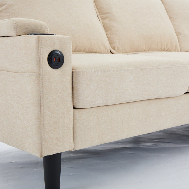 beige color knock down 3-seat combo sofa with storage ottoman