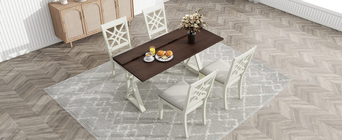 5-Piece 62*35.2inch Extendable Rubber Wood Dining Table Set with X-shape