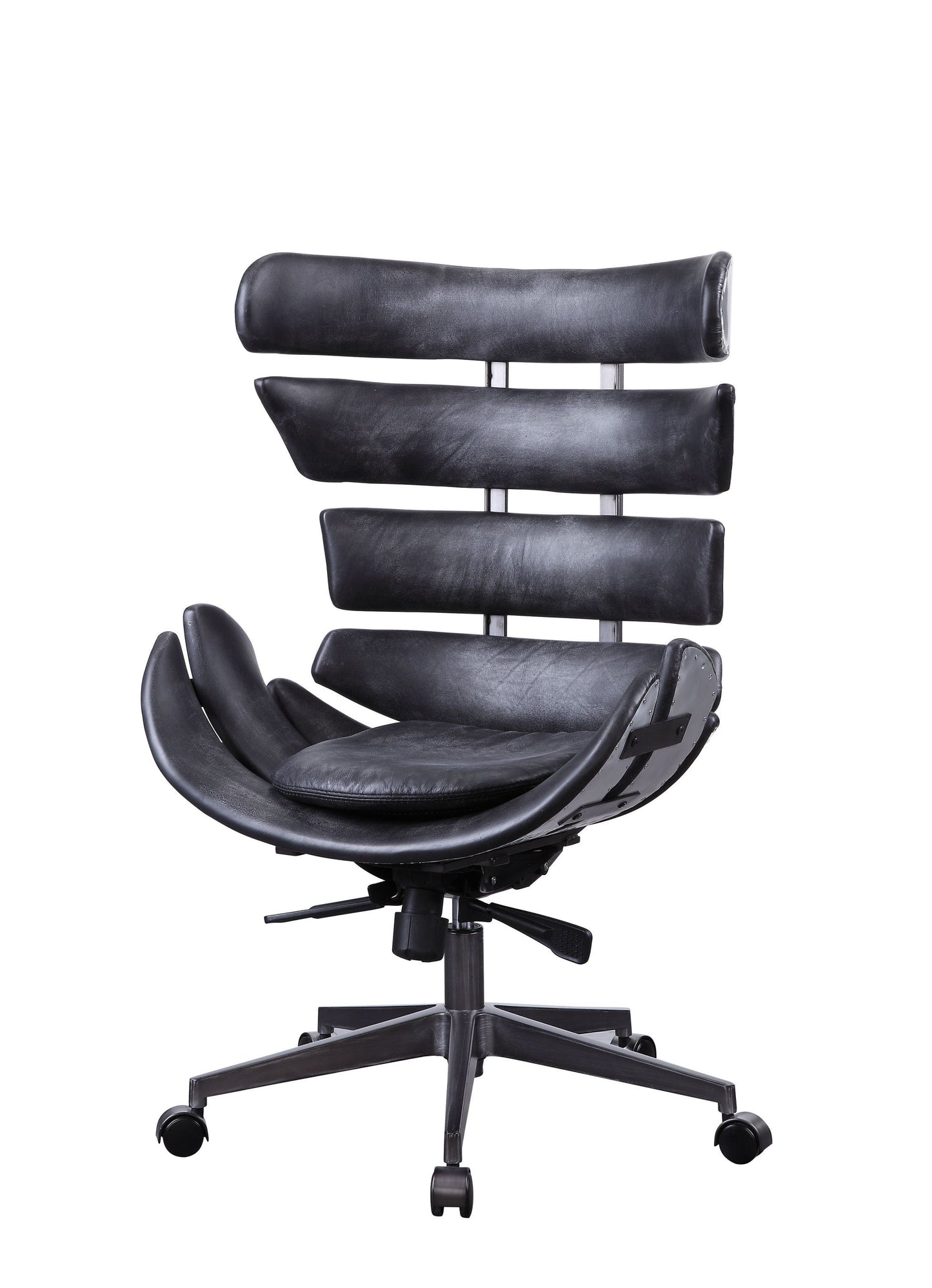 Megan Office Chair in Vintage Black Top Grain Leather & Aluminum