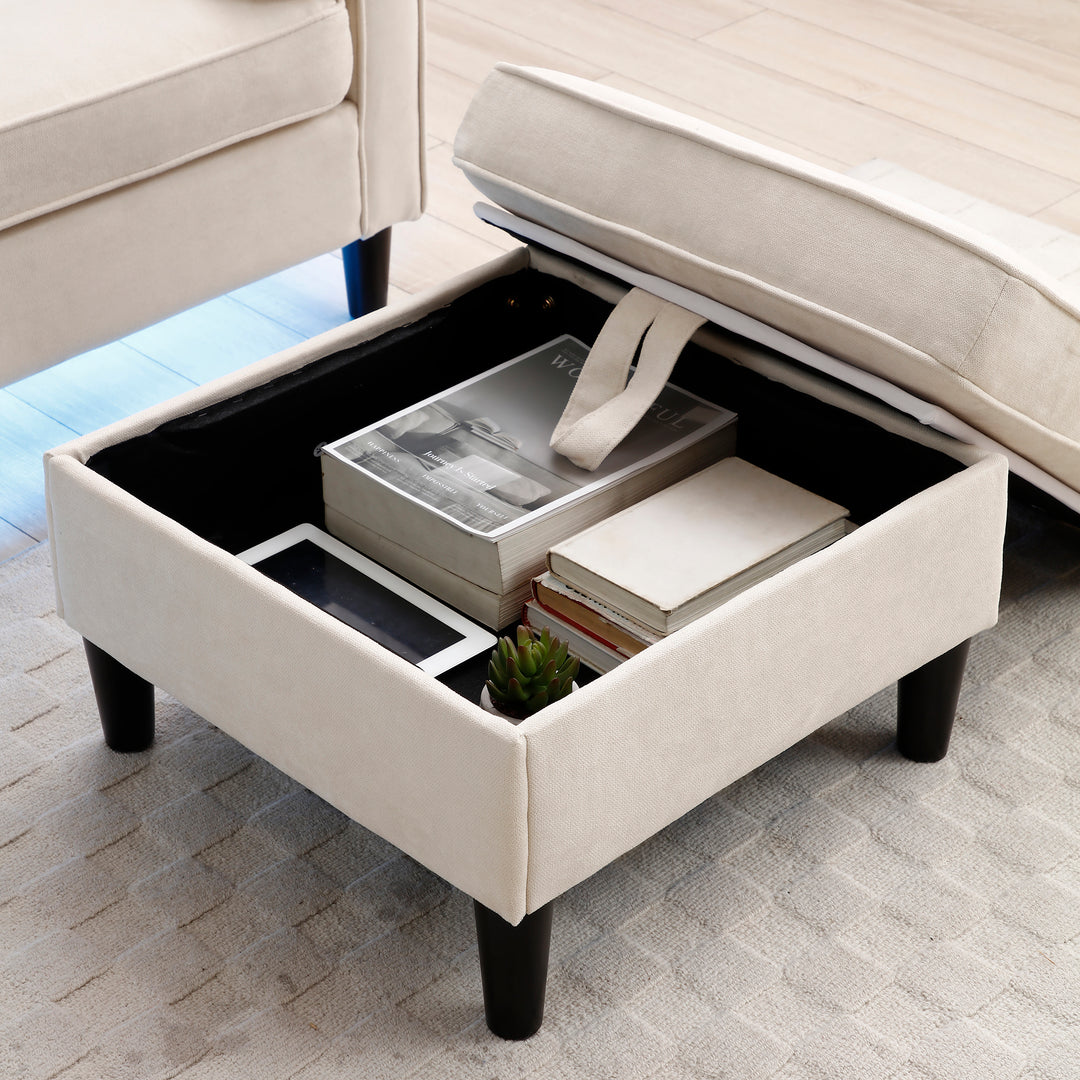 75.2"Sectional So fa Couch with 2 Side Pockets, Modern Sofa with 2USB Ports on the Armrest, Power Sofa  with LED Lights,ottoman with storage