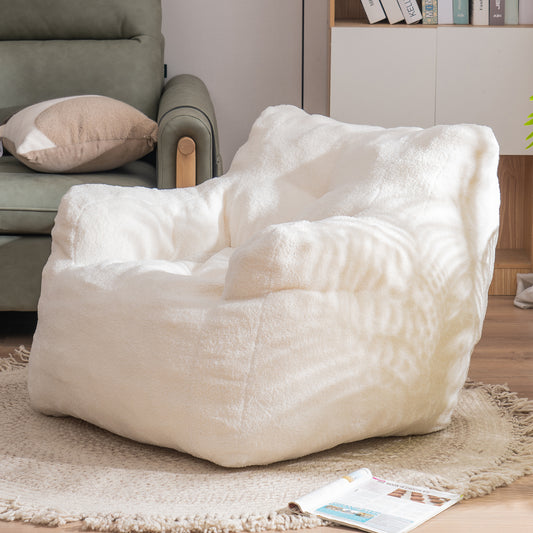 Soft Teddy Fabric Tufted Foam Bean Bag Chair With Teddy Fabric Ivory White