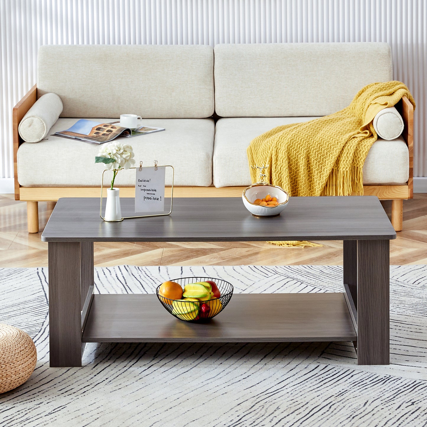 A gray textured coffee table,tea table.43.3"*21.6"*16.5"