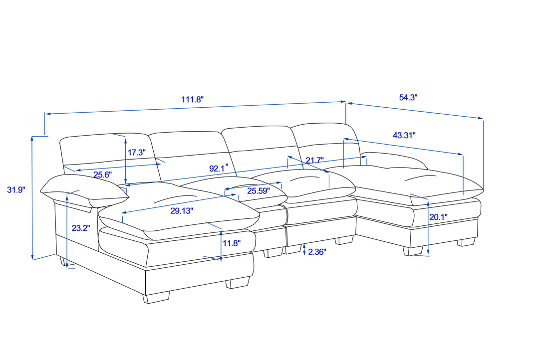 U-shaped sofa, including two single seats and two chaise