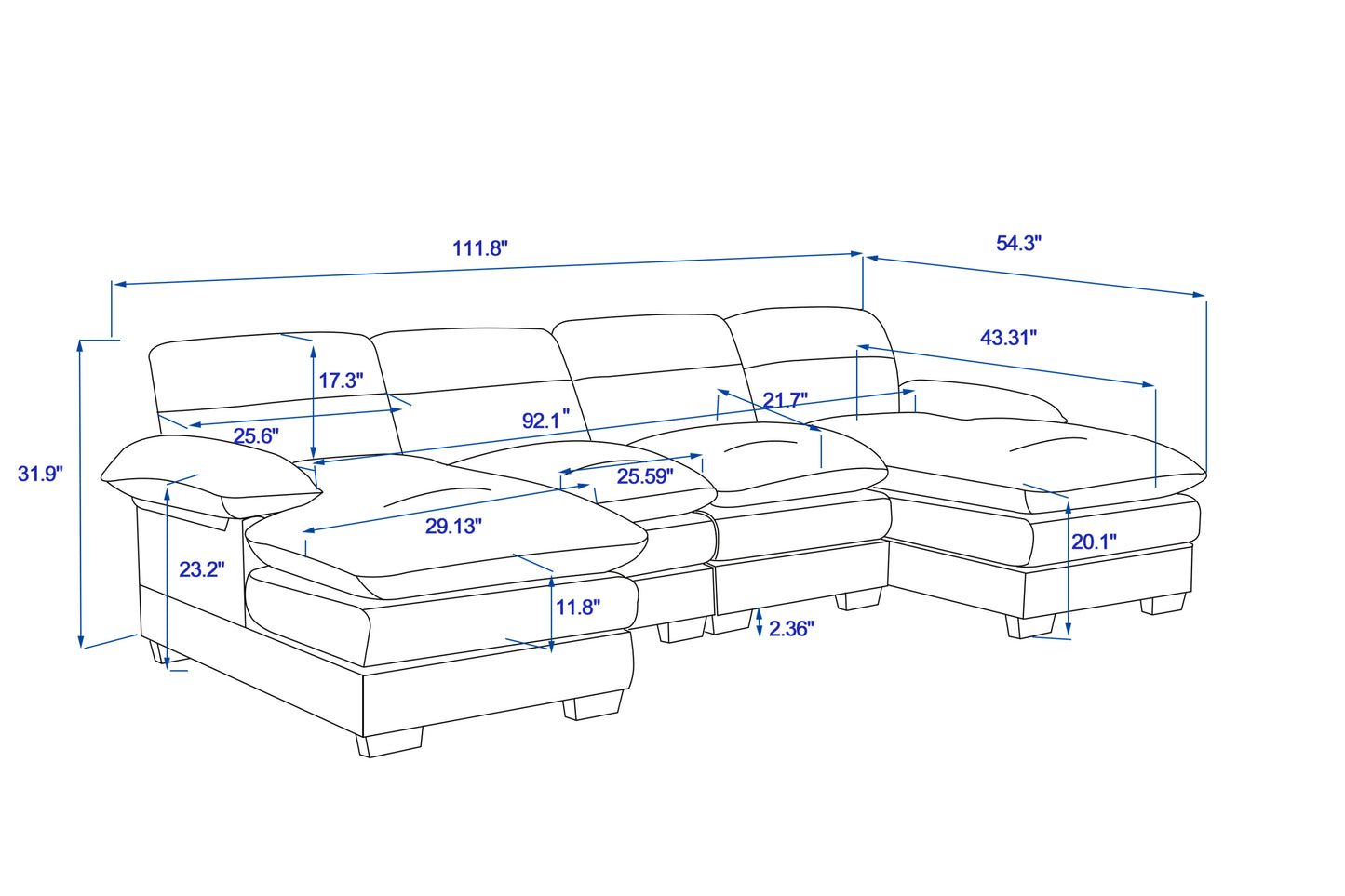 U-shaped sofa, including two single seats and two chaise