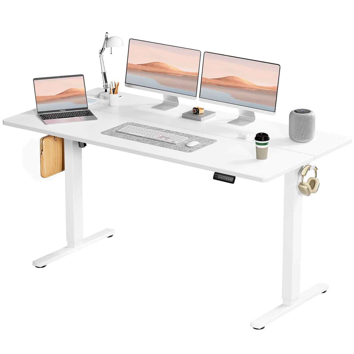 Electric Height Adjustable Standing Desk,White,63'' x 24"