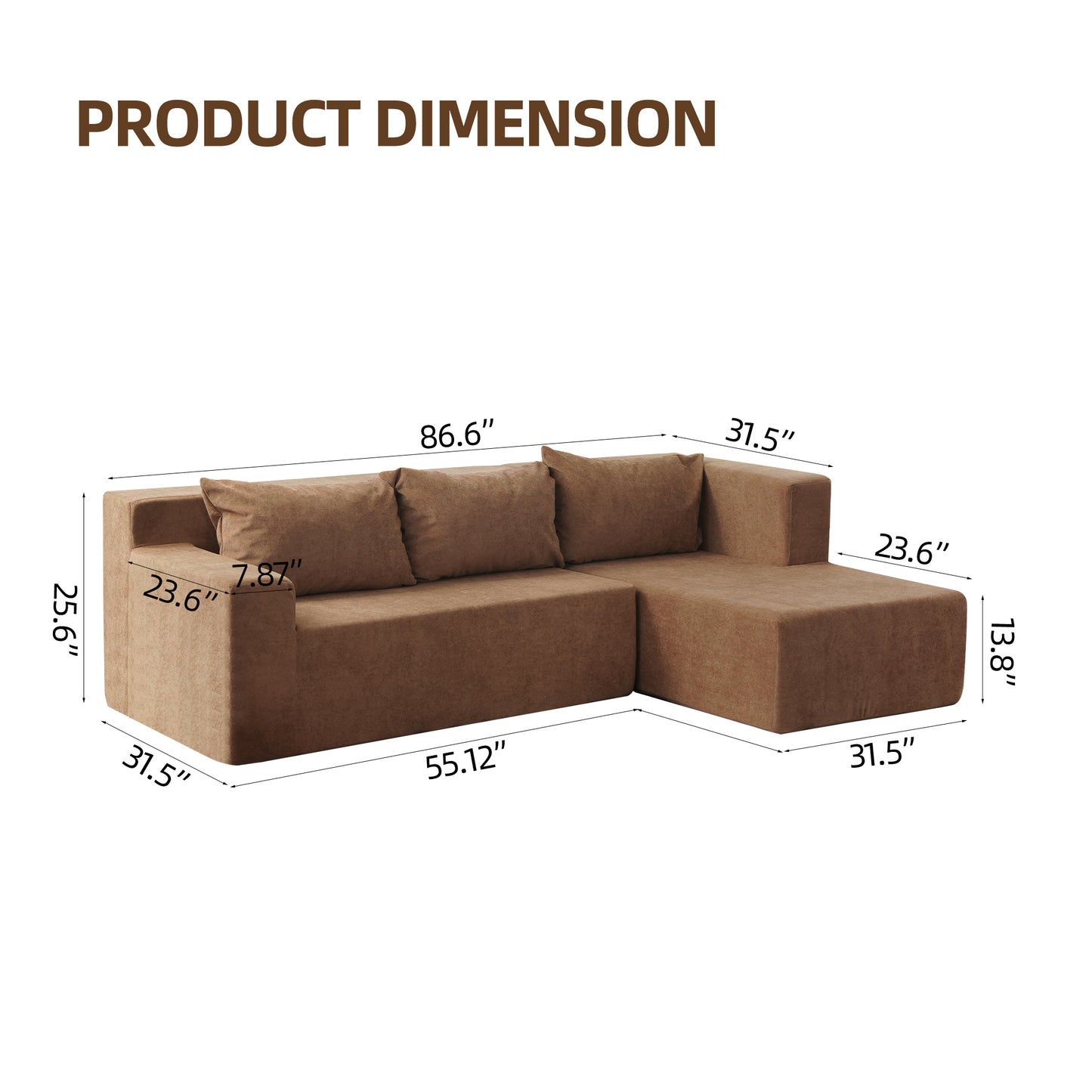 L-Shape Sectional Sofa, 2 PC Free Combination