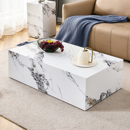 Modern MDF Coffee Table with Marble Pattern - 39.37x23.62x11.81 inches