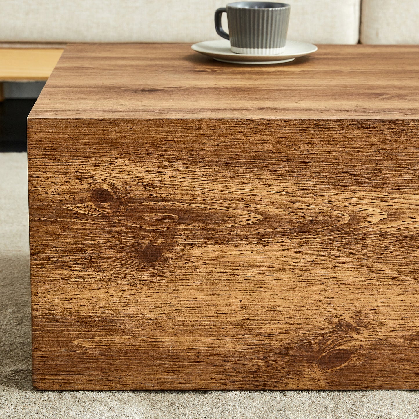 Modern MDF coffee table with wood texture pattern -39.37x23.62x11.81 inches