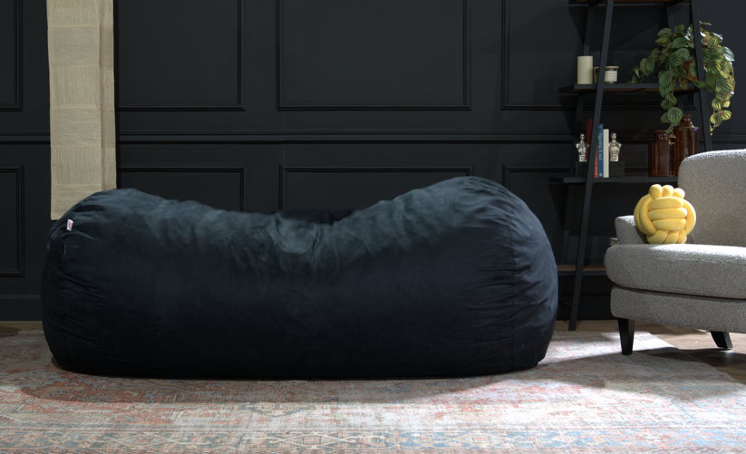 Traditional 8 Foot Cylindrical Suede Bean Bag, Black