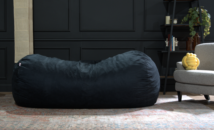 Traditional 8 Foot Cylindrical Suede Bean Bag, Black