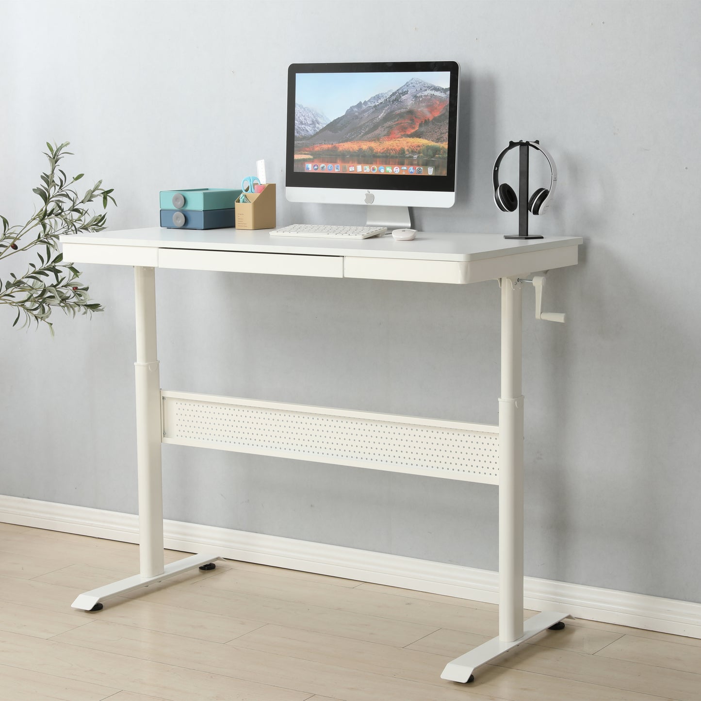 (White Tabletop) 48 x 24 InchesStanding Desk with Metal Drawer  , Adjustable Height