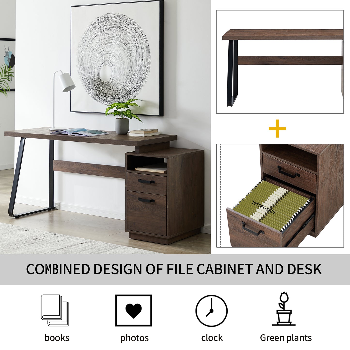 Home Office Computer Desk with Drawers/Hanging Letter-size Files, 65 inch