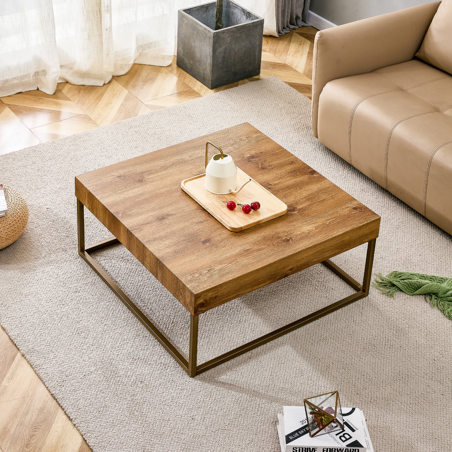 Modern rectangular coffee table, dining table. MDF desktop with metal legs.