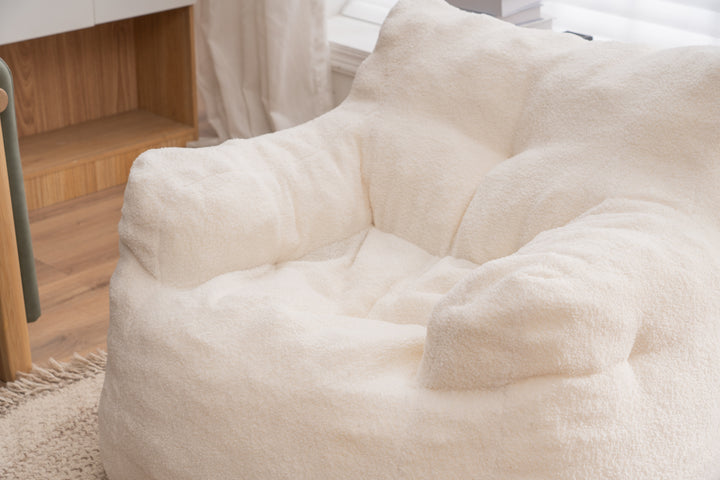 Soft Teddy Fabric Tufted Foam Bean Bag Chair With Teddy Fabric Ivory White