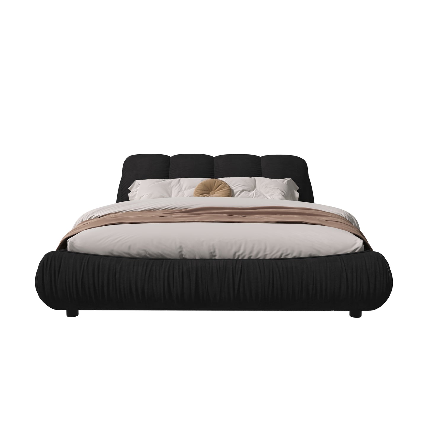 King Size Upholstered Platform Bed with Oversized Padded Backrest, Thickening Pinewooden Slats and Solid Wood Leg,Black