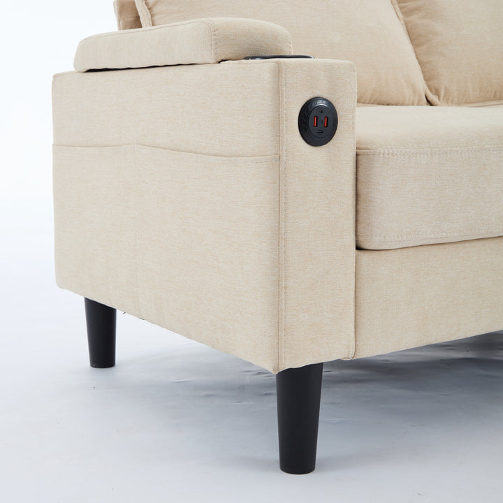 beige color knock down 3-seat combo sofa with storage ottoman