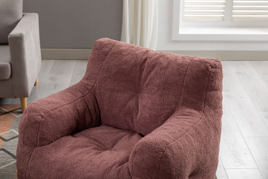 Soft Teddy Fabric Tufted Foam Bean Bag Chair With Teddy Fabric Bean Paste Red
