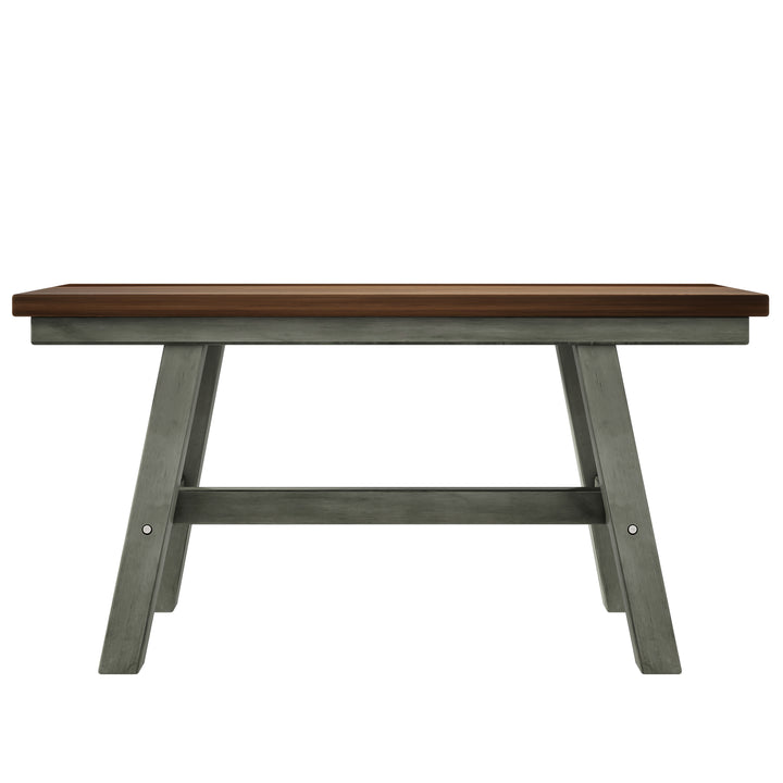 6-Piece Wood Dining Table Set Kitchen Table Set with Long Bench and 4 Dining Chairs, Farmhouse Style, Walnut+Gray