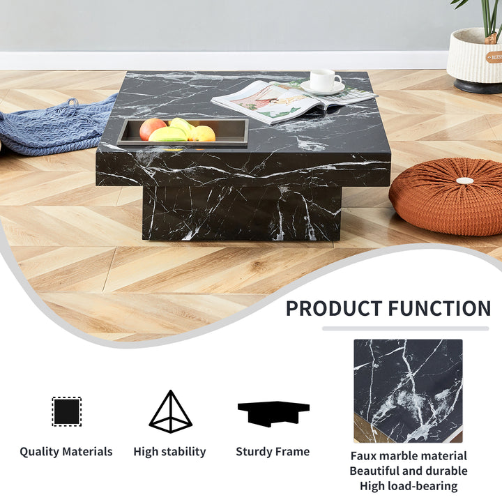 A coffee table made of MDF material with black patterns. 31.4"*31.4"*12"