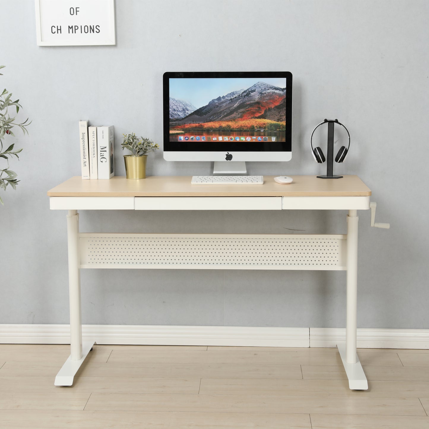 (Maple Tabletop) 48 x 24 InchesStanding Desk with Metal Drawer , Adjustable Height  Stand up Desk