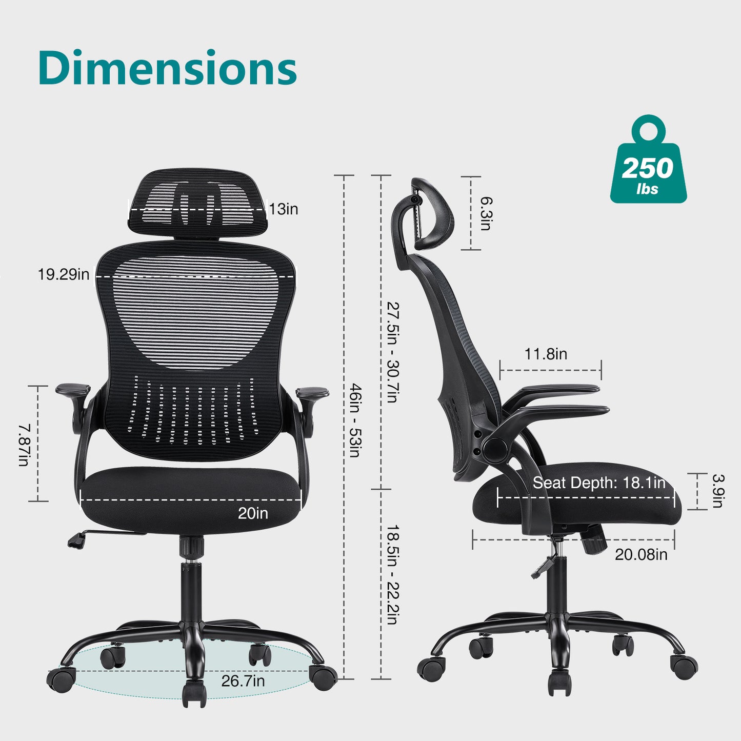 Office chair, comfortable swivel chair with high back, wheels, adjustable headrest