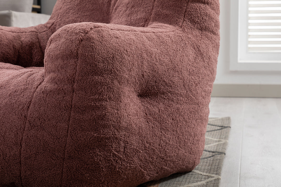 Soft Teddy Fabric Tufted Foam Bean Bag Chair With Teddy Fabric Bean Paste Red