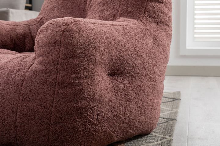 Soft Teddy Fabric Tufted Foam Bean Bag Chair With Teddy Fabric Bean Paste Red