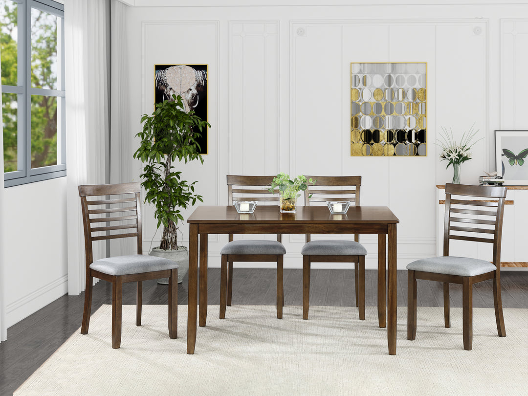 5 Piece Modern Dining Set, Rectangular Wooden Dining Table with 4 Upholstered Chairs for Kitchen, Dining Room, Walnut
