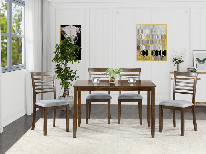 5 Piece Modern Dining Set, Rectangular Wooden Dining Table with 4 Upholstered Chairs for Kitchen, Dining Room, Walnut
