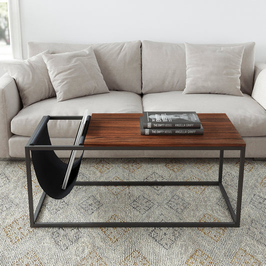 Riley Indoor Walnut Sofa Table with Metal Frame and Canvas Hanger