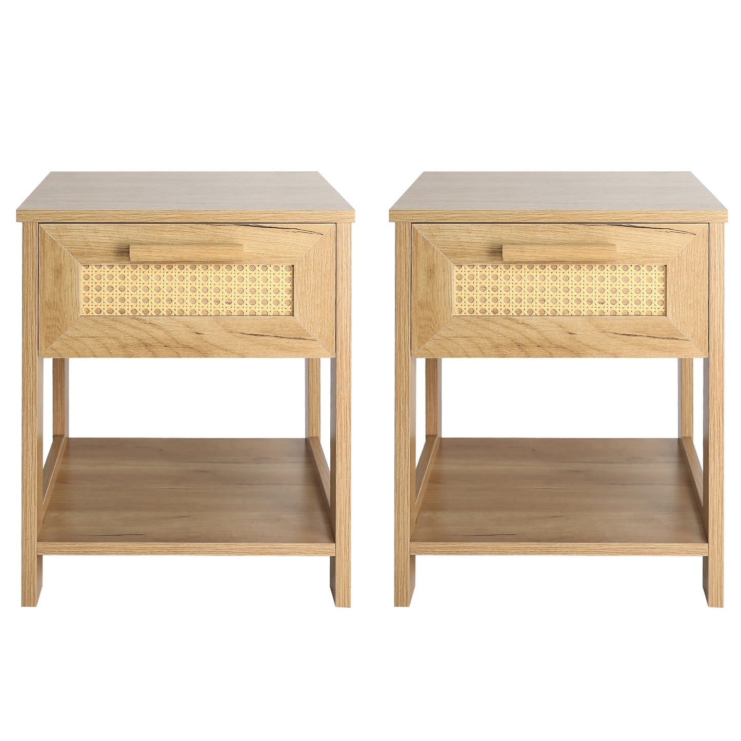 Nightstand Set of 2, 2 Drawer Dresser for Bedroom, Small Dresser with 2 Drawers and two open storage shelf  Natural Color