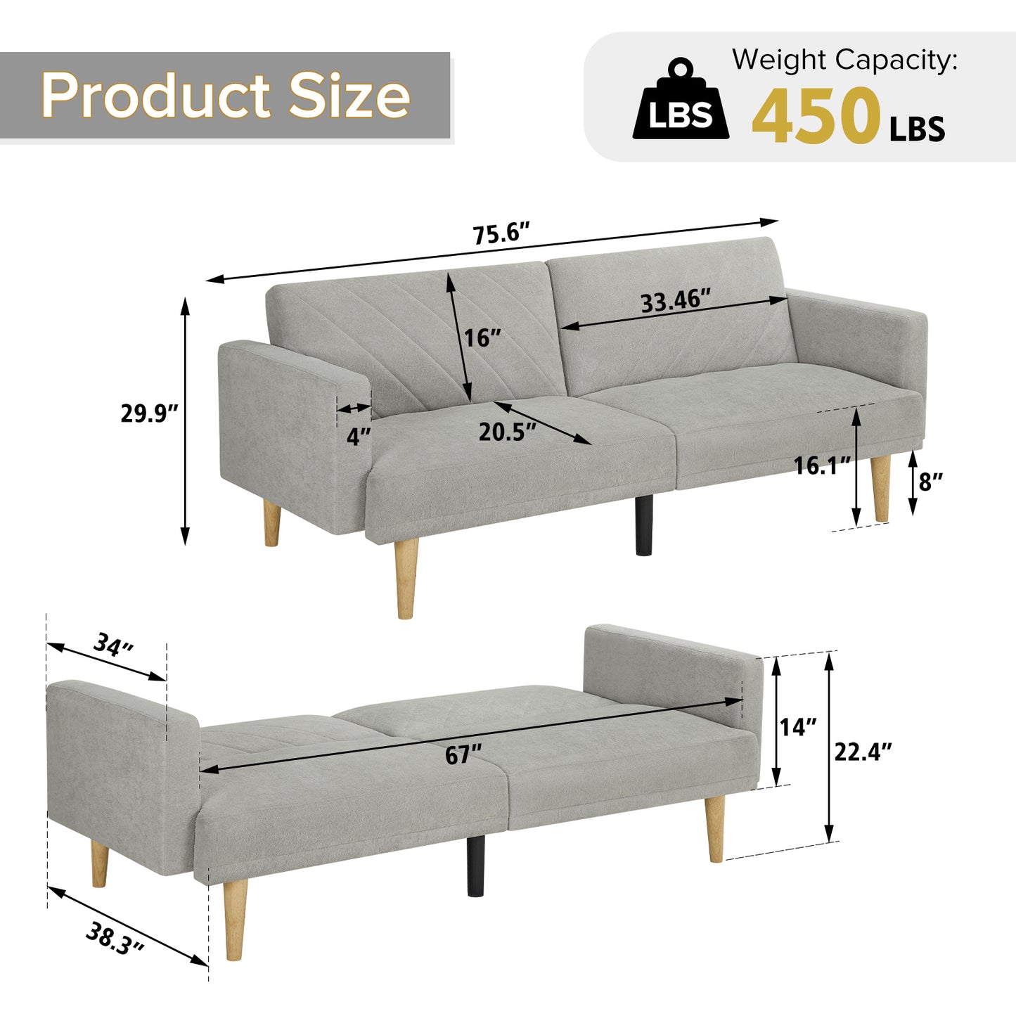 Multi-Functional Sofa Bed - Easily Converts to Single Bed,Grey