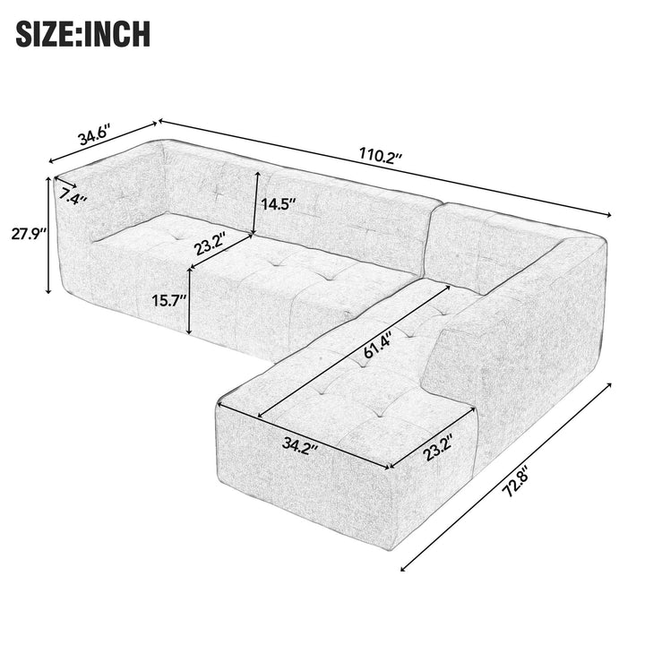 110.2*72.8" Living Room Sofa Set, 2pcs Computer Free Combination, L-Shaped,Light Grey