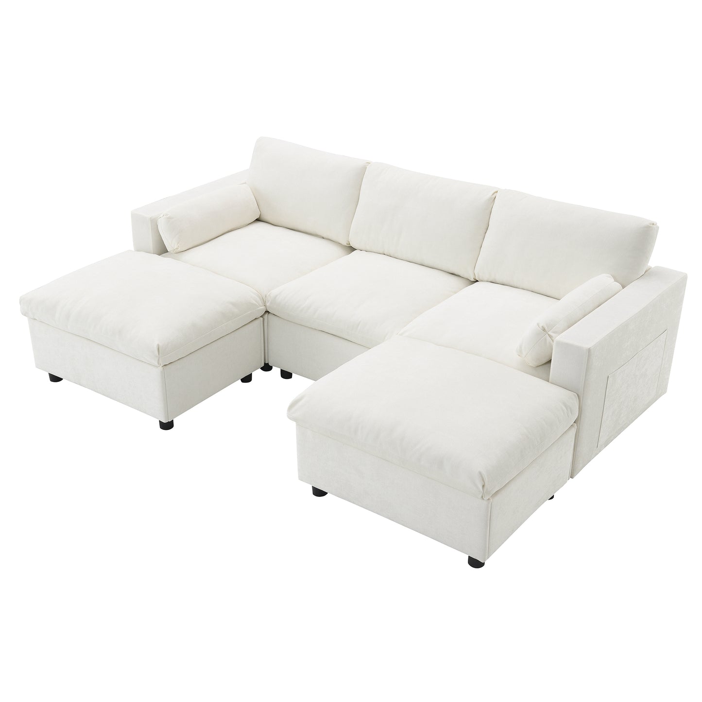 86.5''Chenille Sectional Sofa with Storage Pockets, 5 Seat U Shaped Sleeper Couch Set,2 PIC Free Combination