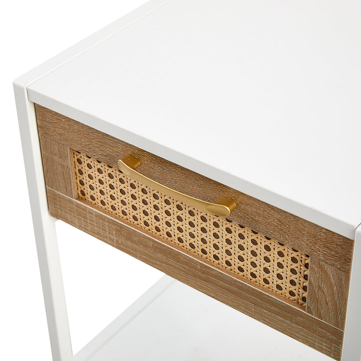 15.74" End table with  drawer, Modern nightstand, metal legs white(1 pc)