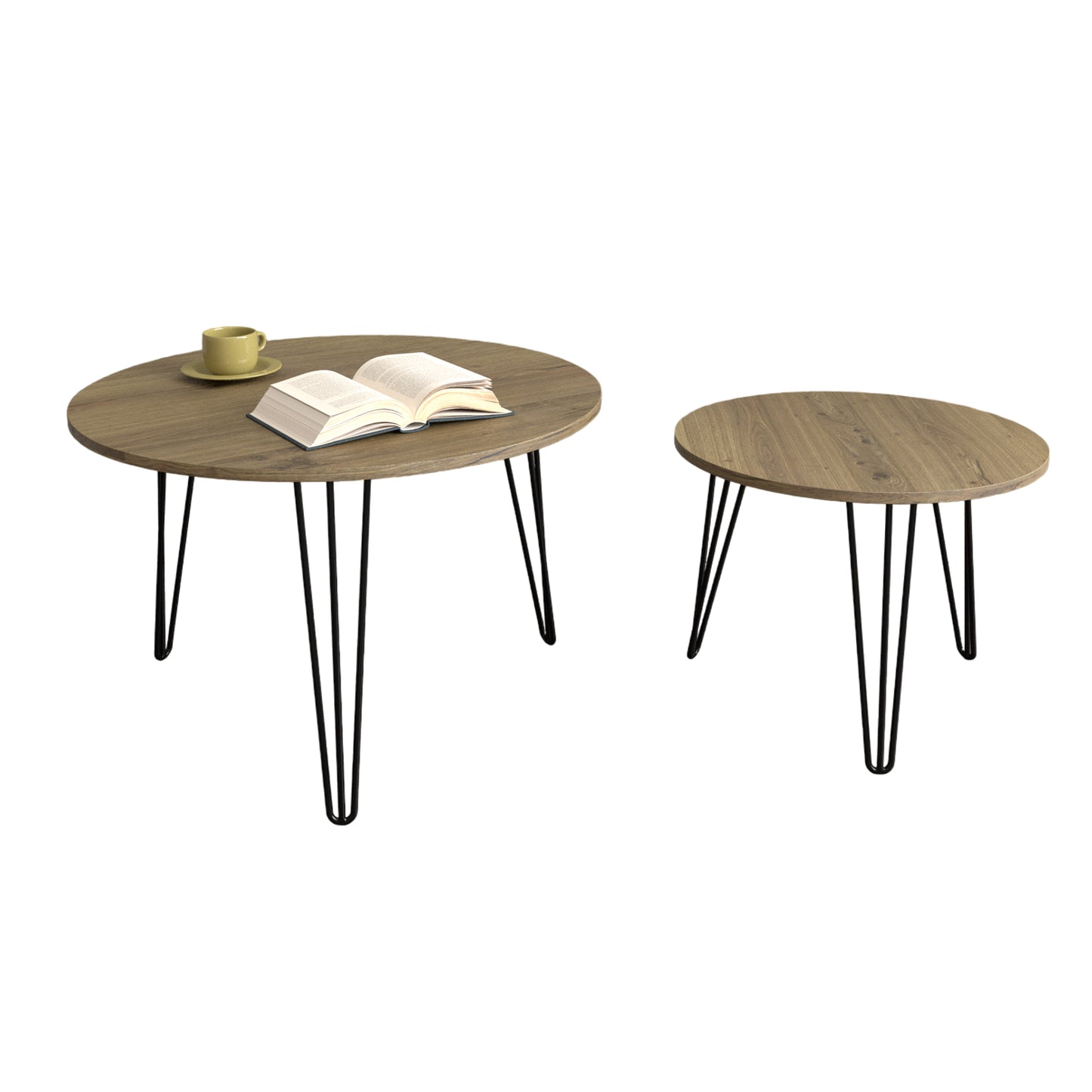 27.56'' Round Nesting Coffee Table Set of 2, Brown