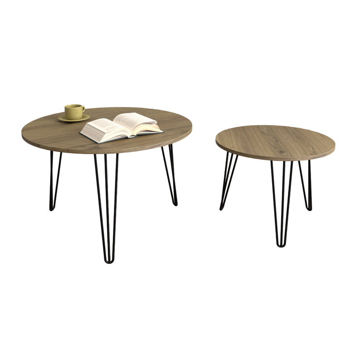 27.56'' Round Nesting Coffee Table Set of 2, Brown