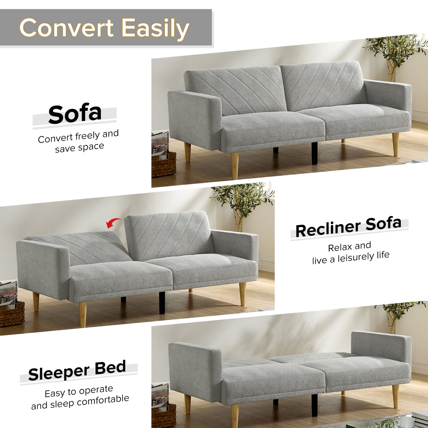 Multi-Functional Sofa Bed - Easily Converts to Single Bed,Grey