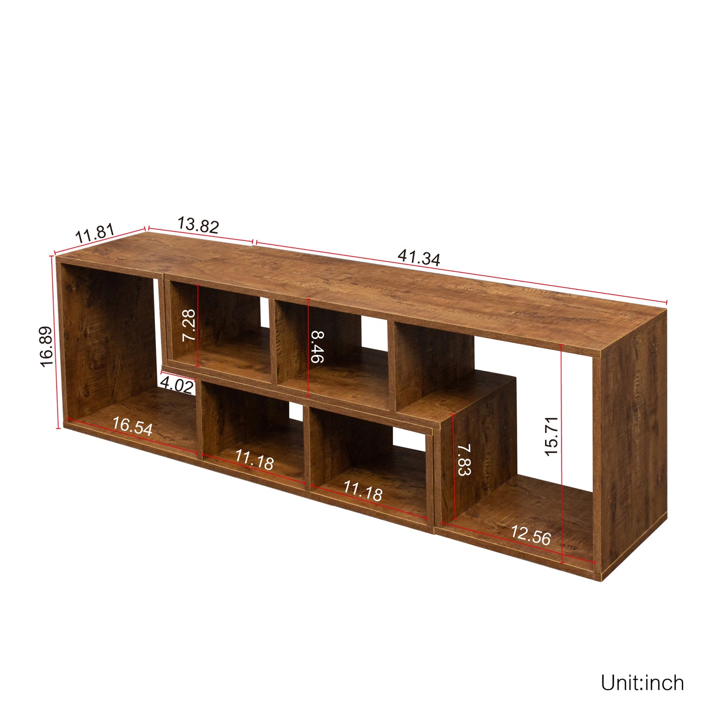 Double L-Shaped TV Stand,Display Shelf,Bookcase for Home Furniture,Walnut