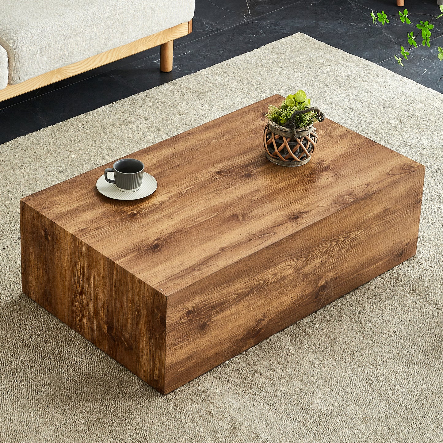 Modern MDF coffee table with wood texture pattern -39.37x23.62x11.81 inches