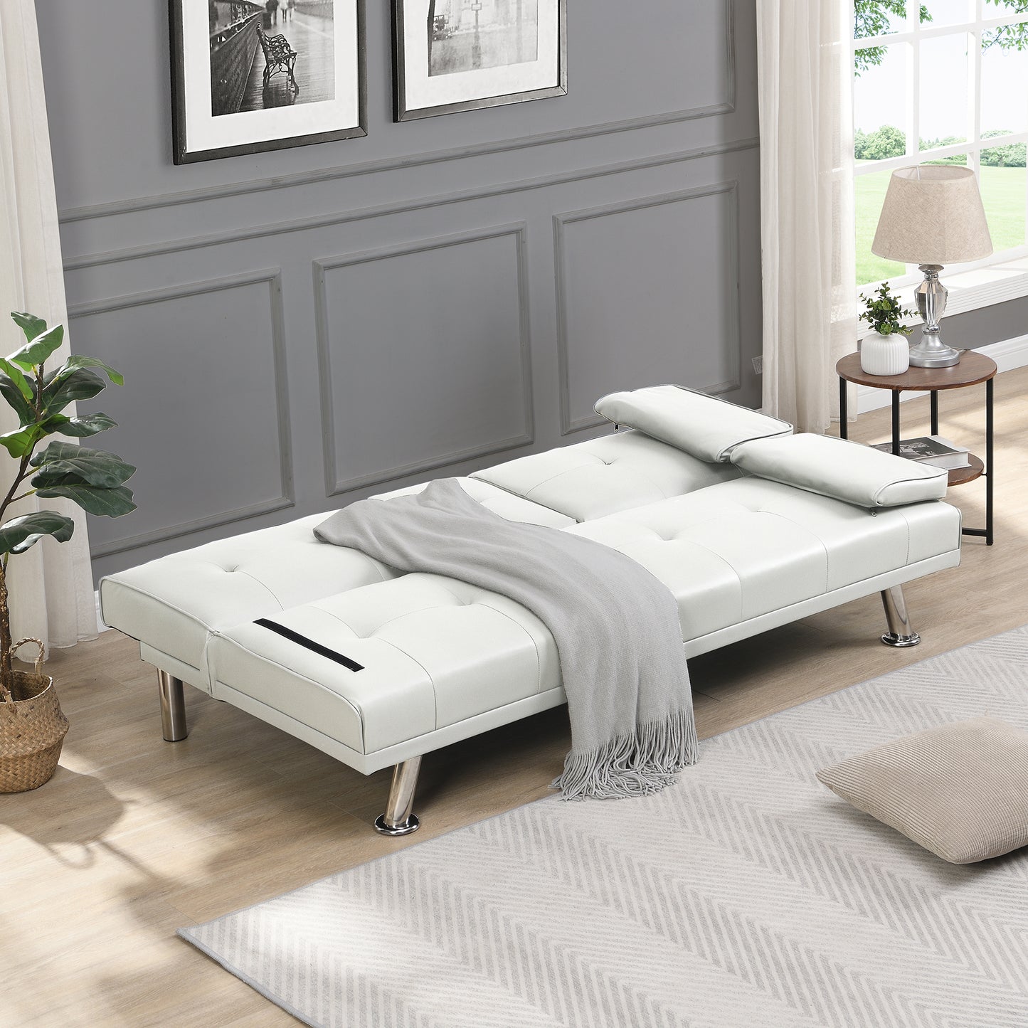 Sofa Bed with Armrest two holders WOOD FRAME