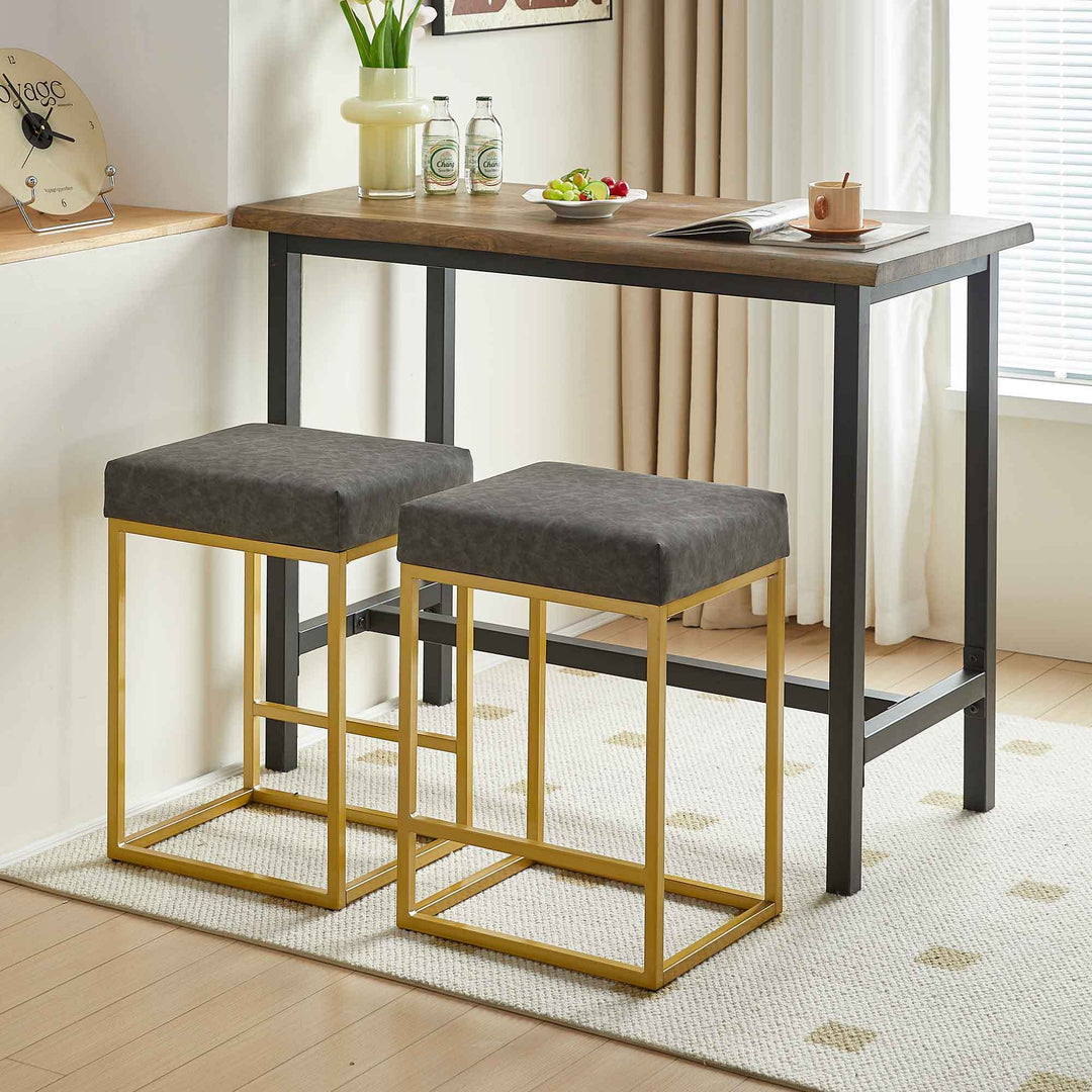 Upholstered Counter & Bar Stool with Footrest, PU leather (Set of 2)