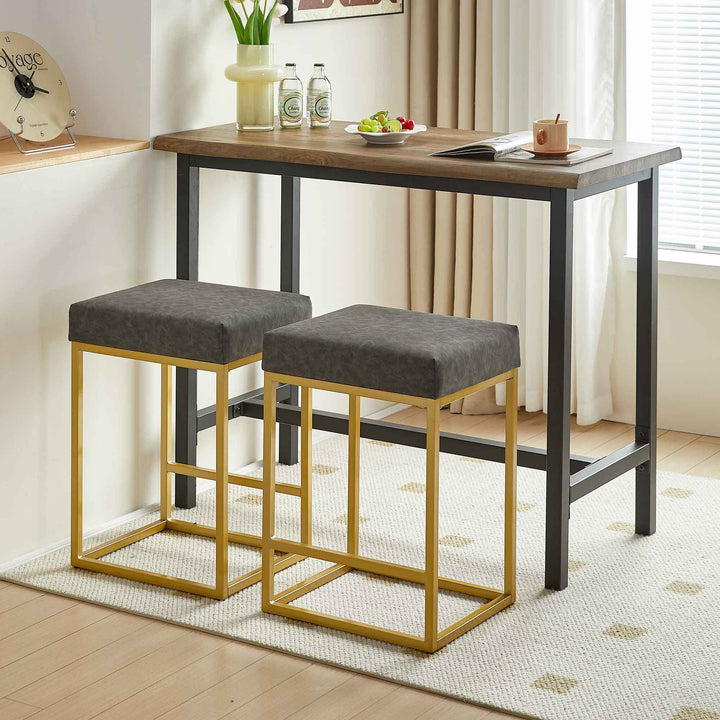 Upholstered Counter & Bar Stool with Footrest, PU leather (Set of 2)