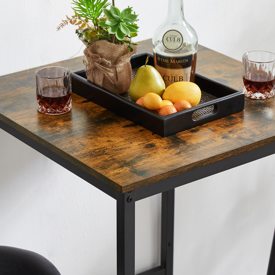 Bar Table Set with 2 Bar stools PU Soft seat with backrest, Rustic Brown