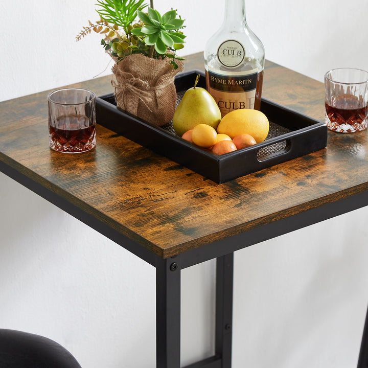 Bar Table Set with 2 Bar stools PU Soft seat with backrest, Rustic Brown