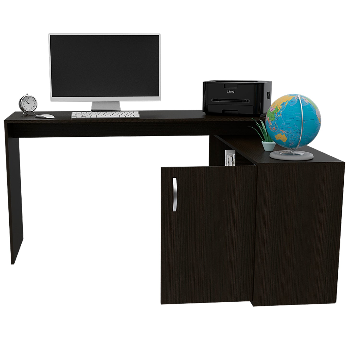 Modern L-Shaped Computer Desk with Open & Closed Storages -Black