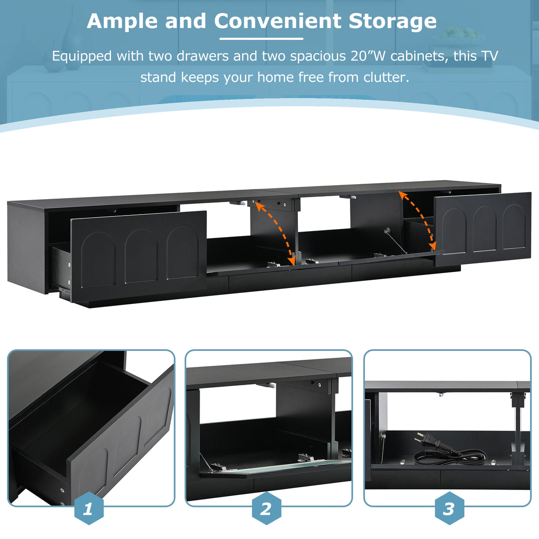 TV Stand with Fluted tempered Glass Doors for TVs Up to 95''