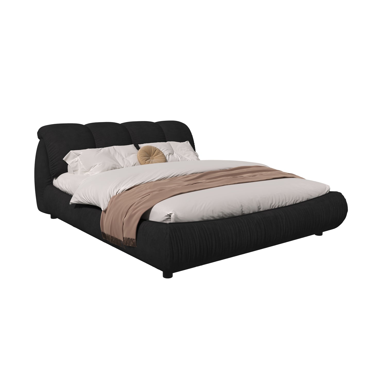 King Size Upholstered Platform Bed with Oversized Padded Backrest, Thickening Pinewooden Slats and Solid Wood Leg,Black