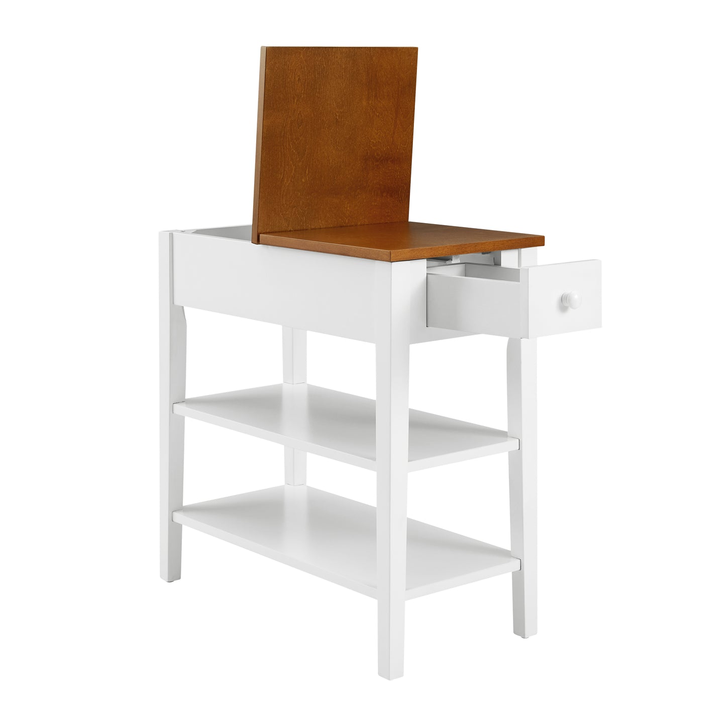 Narrow 2-tone End Table with USB Charging Ports for Small Space